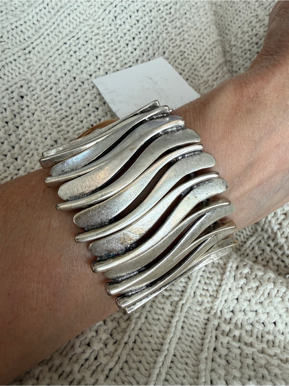 NWT Wide Silver bracelet with stretchy band